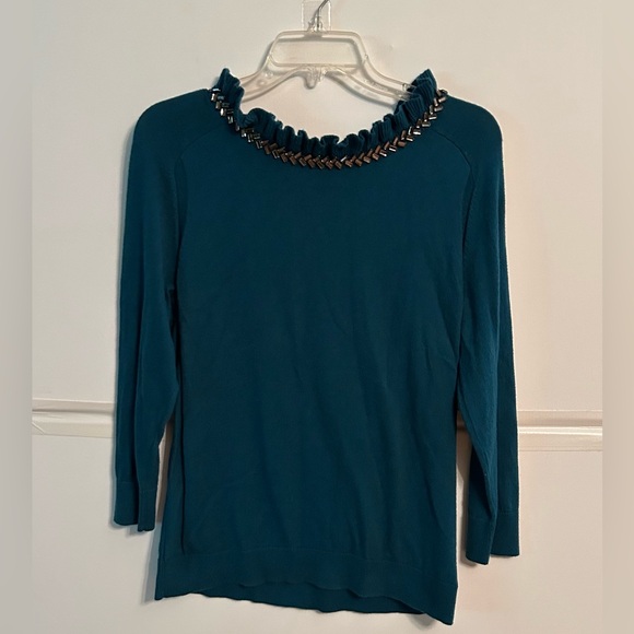 RSVP By Talbots Dark Green Women's Blouse with Jeweled neckline - Picture 1 of 4